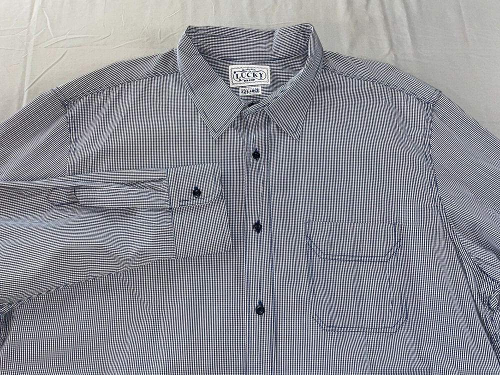 Lucky Brand Longsleeve Button Front Casual Sport Shirt. Blue Check, 2XL. EUC!